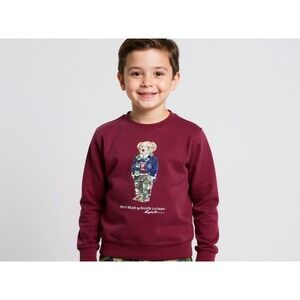 Kids Ralph Lauren Polo Bear Sweatshirt Burgundy Sz M 10-12‎ Crewneck Long Sleeve